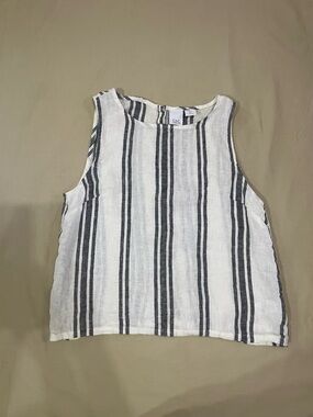 C&C California linen striped tank sleeveless blouse buttons S cropped capsule